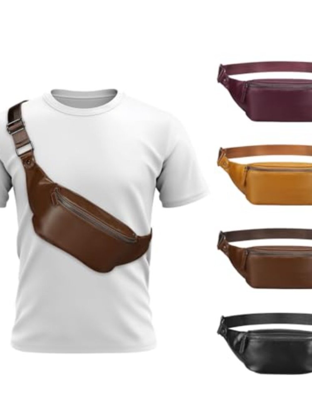 Faux Leather Belt Bag Sling Chest Waist Pack Men Back Zipper Pocket